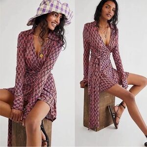 Free People Pink and Blue Mini Dress